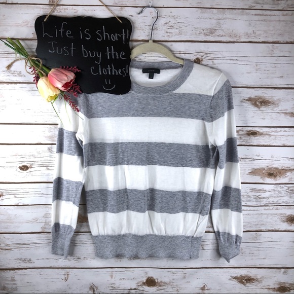 J. Crew Tops - J. Crew gray white stripe cotton fitted top